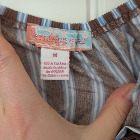 NWOT Brown & Blue Striped Tie Front Babydoll Blouse S - Picture 3 of 8